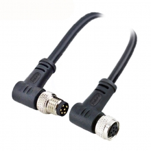 Cable Assembly, A Code - M8 6pins A code male right angle to female straight molded cable, unshielded, PVC, -10°C~+80°C, 26AWG 0.14mm²